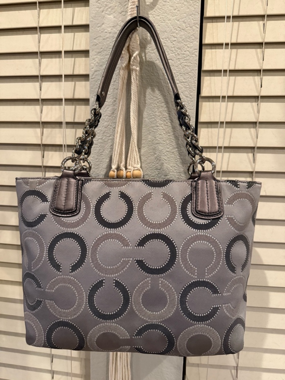 Coach Madison Op Art Sateen Tote in Gray/Silver - Picture 5 of 13